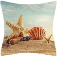 thumbnail image 3 of Nautical Coastal Throw Pillows Farmhouse Decorative Starfish Seashell Sand Conch Beach Throw Pillow Case Indoor Outdoor Cushion Cover Linen Pillowcase for Fall Home D¨¦cor 18 x 18 Inch Set of 4, 3 of 6