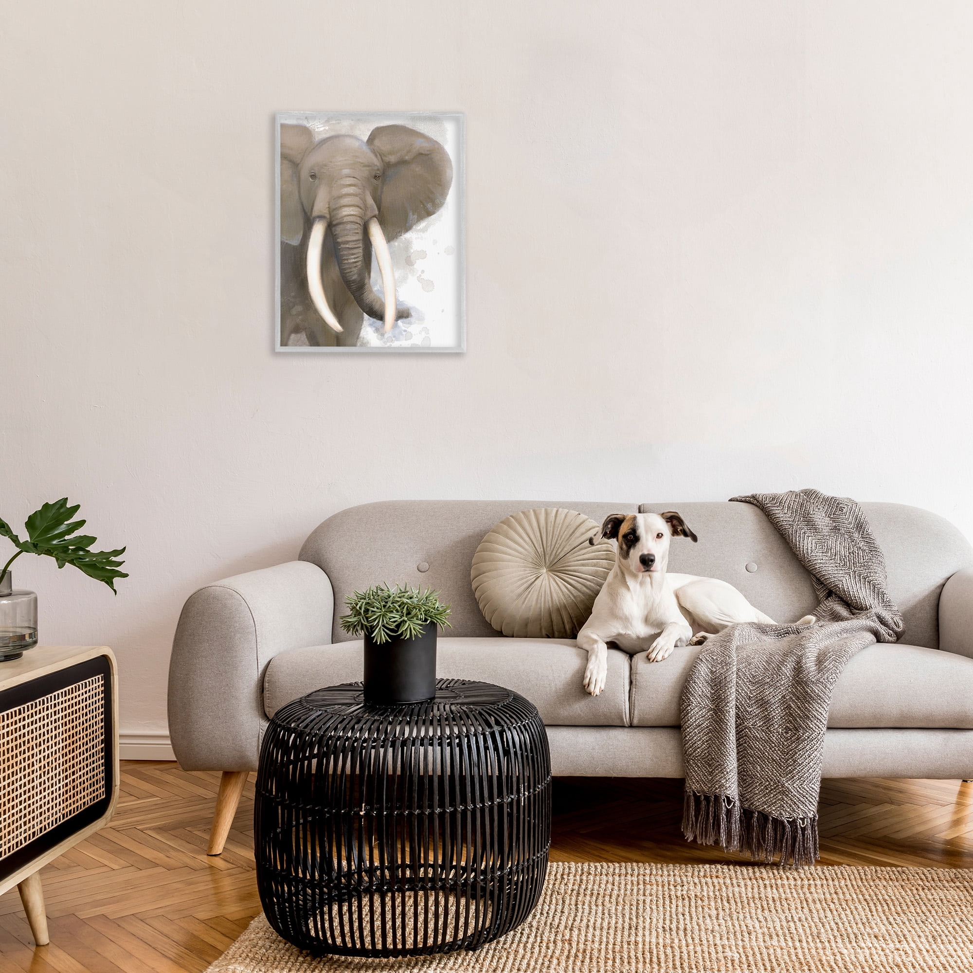 Stupell Industries Elephant & Modern Splash Animals & Insects Painting Gray Framed Art Print Wall Art, 24 x 30