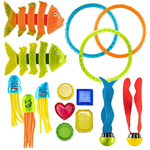 BABCOO 24 Piece Pool Diving Toys for Kids Toddlers Summer Water Fun with Swim Rings Dive Sticks for Boys Girls 