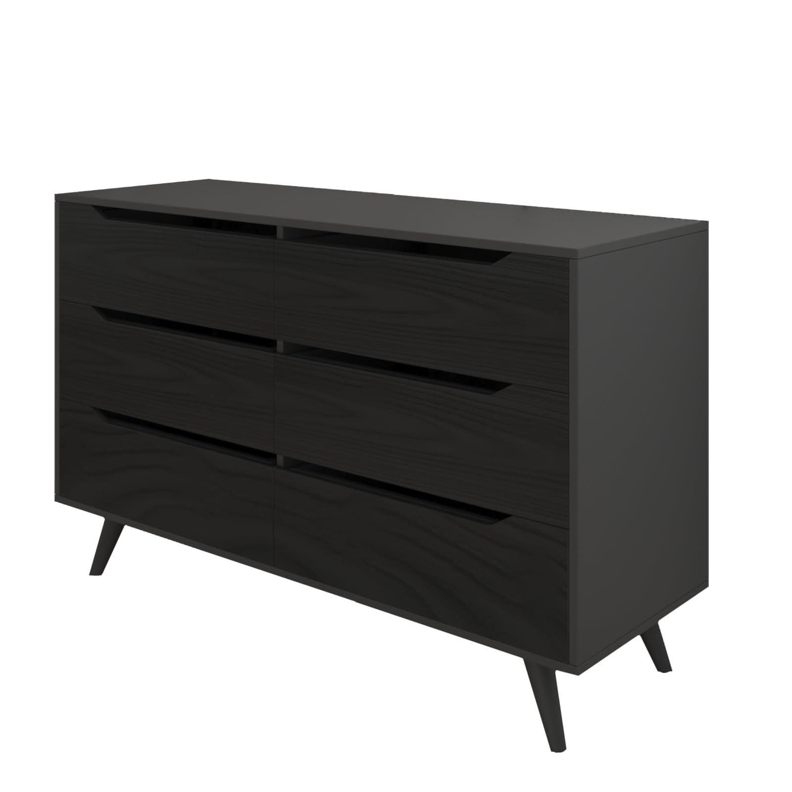 HARBOURSIDE 6-Drawer Dresser, Modern Mid-Century Chest for Bedroom, Living Room, Black