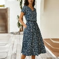 thumbnail image 5 of Midi Dresses for Women V Neck Short Sleeve Loose Summer Casual Office Beach Polka Dot Botton Dress, 5 of 7