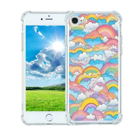 Pastel-rainbow-cloud-designs-5 Phone Case, Designed for iPhone SE 2020 Case Soft TPU for girls boys gift,Shockproof Phone Cover