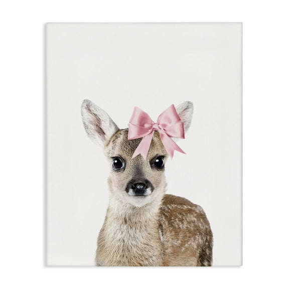 Stupell Industries Fawn with Pink Bow Animals Painting Wrapped Canvas Art Print Wall Art, 16 x 20