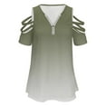 thumbnail image 4 of Sage Green Gradient Womens Summer V Neck Zipper Top Short Sleeve T Shirt Off Shoulder Top Casual Classy Loose Shirts, 4 of 7
