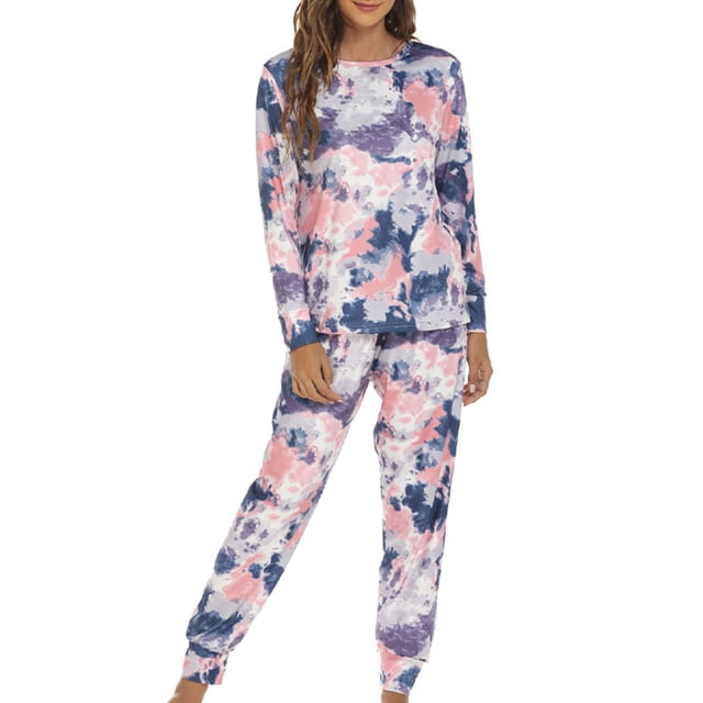 LUXUR Ladies Straight Leg Lounge Set Two Pieces Outfits Sleeping Loungewear Style-B L