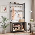 thumbnail image 6 of ChaoLink 70" Hall Tree with Bench, Metal Entryway Organizer with Shoe Storage, Coat Rack, Hooks & Open Shelf, 6 of 7