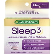 Nature's Bounty Sleep3 Melatonin, Maximum Strength Drug Free Sleep Aid, Tri-Layered Tablets, 10 Mg, 30 Ct