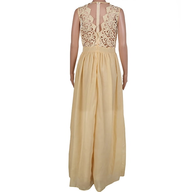WTXUE Maxi Dress, Elegant Bridesmaid Coral Guest Women Applique Lace Dress Wedding Dresses Women's Dress, Yellow Dress Women, Yellow XL