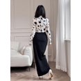thumbnail image 6 of Black And White Floral Print High Neck Long Sleeve Slim-Fit Maxi Dress For Elegant Daily Or Evening Wear, 6 of 6