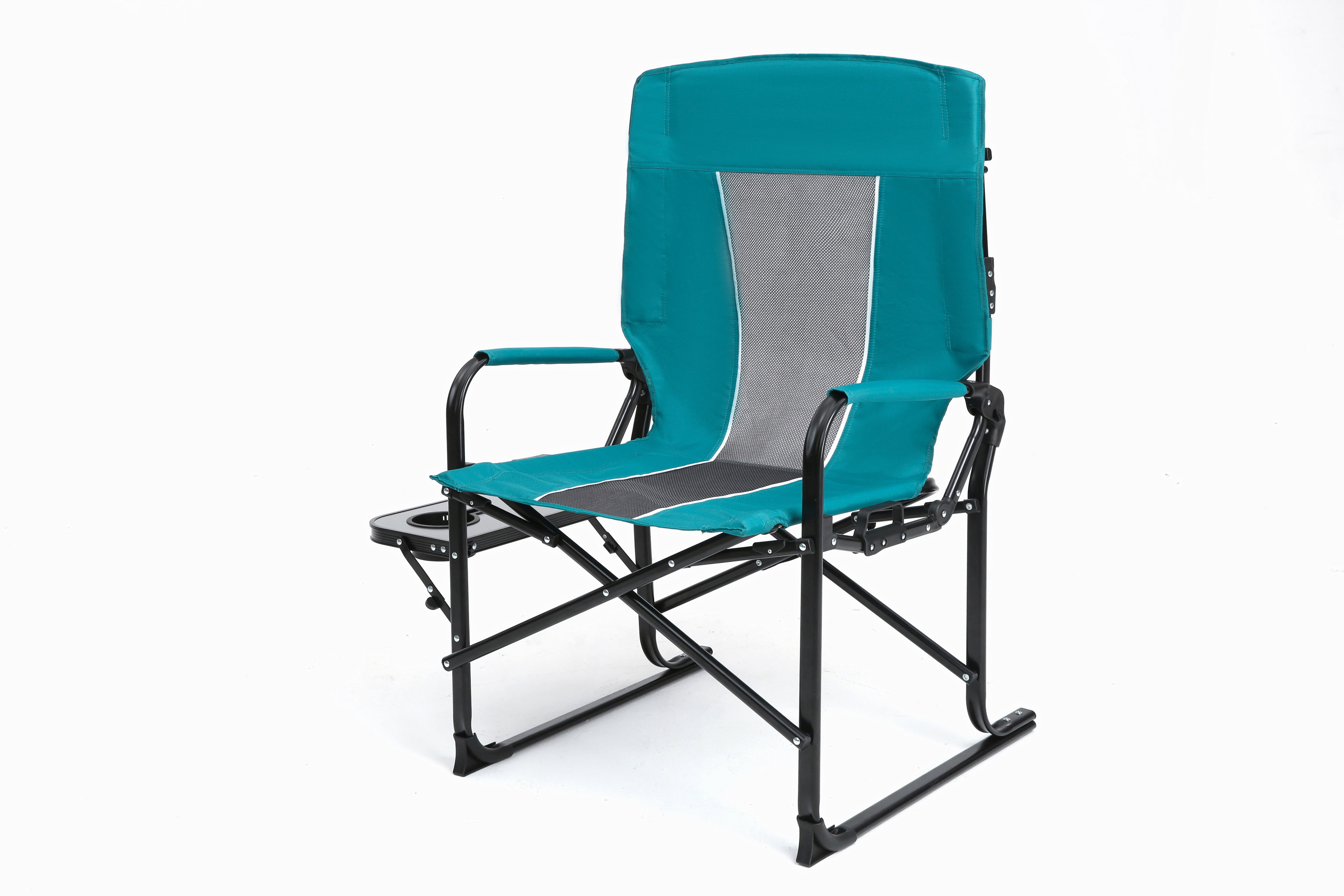 Camping Director Chair Oversized with Side Table and Cup Holder, Heavy Duty Portable Folding Chair for Beach and Lawn, Blue
