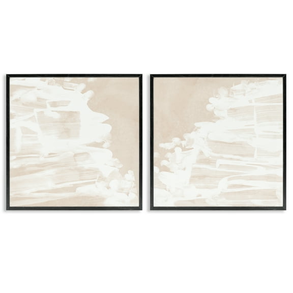 Stupell Industries Abstract Cream Layered Strokes Abstract Painting Black Framed Art Print Wall Art, 12 x 12, Set of 2