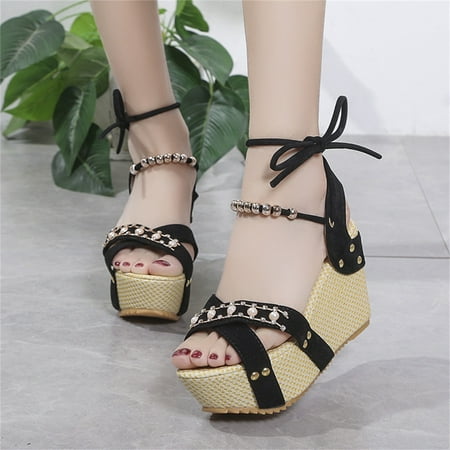 

Cameland Womens Sandals Summer Plus Size Flat Shoes Beach Non-Slip Women s Sandals Comfortable Ankle Strap Causal High Heel Wedge Sandals Up to 65% off!
