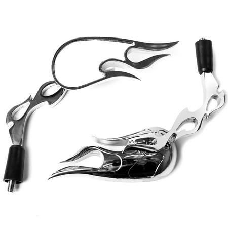 Metric Motorcycle Mirror Adapters - Krator Chrome Flame Rearview Mirrors Harley Motorcycle Cruiser Chopper + Bolts Fits Most Harley Suzuki Honda Kawasaki Cruisers Touring Sportbike Scooters Rear View - Free Adapters