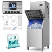 Ecojoy Commercial 550Lbs/24H Ice Maker Machine,Ice Ready in 5-15 min with 360Lbs Large Storage,12 Steps Ice Thicknesses Adjustable