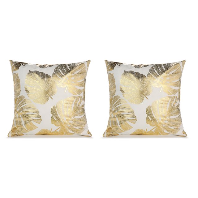 Juego de 2 fundas de almohada decorativas de color blanco y dorado de 18 x 18 pulgadas, funda de cojín para sofá, decoración del hogar, juego de fundas de almohada para sala de estar