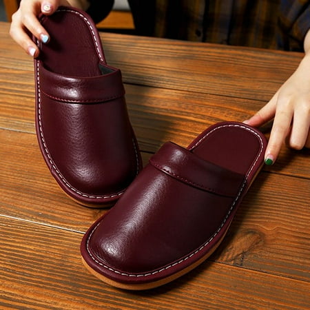 

QWZNDZGR Affordable Leather Slipper Men s Home Shoes Winter Waterproof Slippers Unisex Indoor Shoes Room Guest Slipper Man Flip Flops