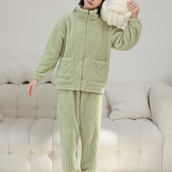 Womens Fleece Pajama Sets Long Sleeve Zip Up Jackets Pants Set Comfy Lounge Sets for Women Winter Womens Pajama Sets