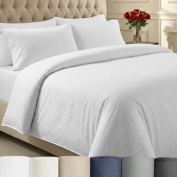 California Design Den 400 Thread Count 100% Cotton Stripe Duvet Cover Set King - Stripe White