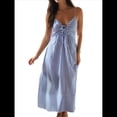 thumbnail image 1 of Vestido de Verano con Cuello en V para Mujer, A Rayas, Estilo Bohemio, para Playa, con Tirantes Finos y Lazo en la Espalda. Azul XL, 1 of 10
