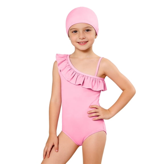 Shadoumai Girls Swimsuit One Piece Size 6 Modest Ruched Tankini Sets Quick Drying Cute Printed Bathing Suit Stripe Double Straps Modest Swimwear