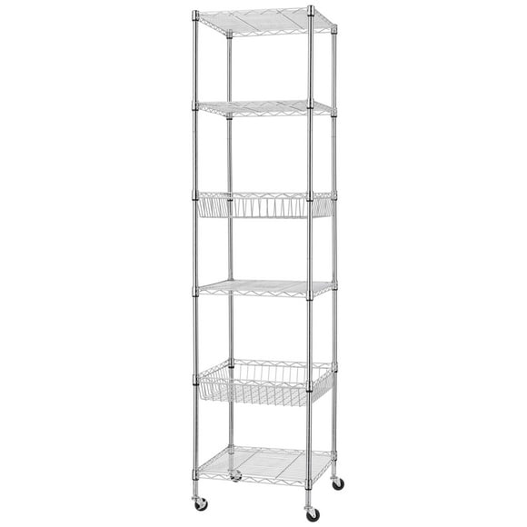 Finnhomy Heavy Duty 6 Tier Wire Shelving Unit with Wheels 18x18x72-inches 6 Shelves Storage Rack Thicken Steel Tube, Adjustable S