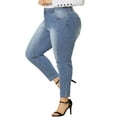 thumbnail image 1 of Unique Bargains Juniors' Plus Size Stretch Mid Rise Washed Skinny Jeans, 1 of 5
