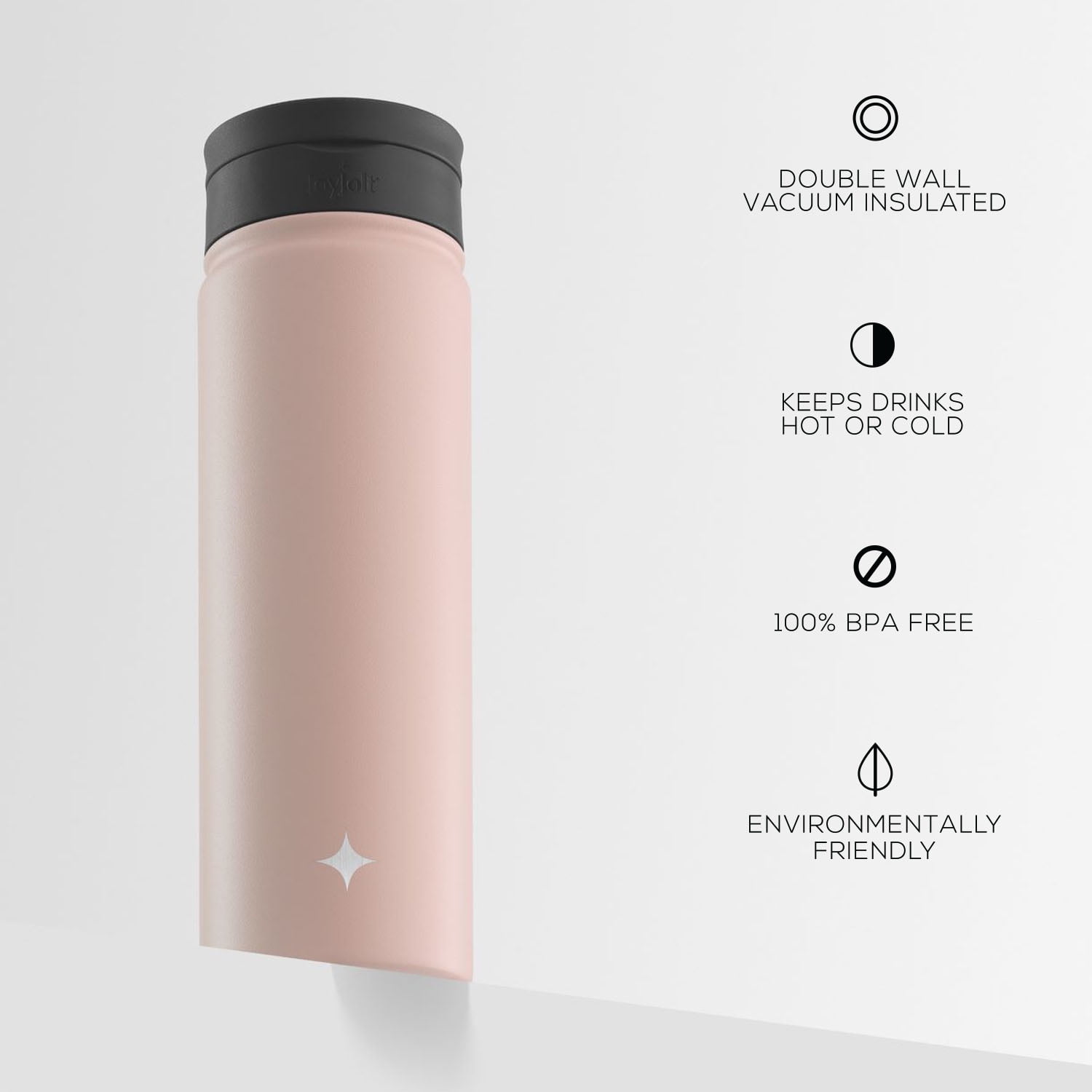 JoyJolt Triple Insulated Water Bottle with Flip Lid & Sport Straw Lid - 22 oz - Pink