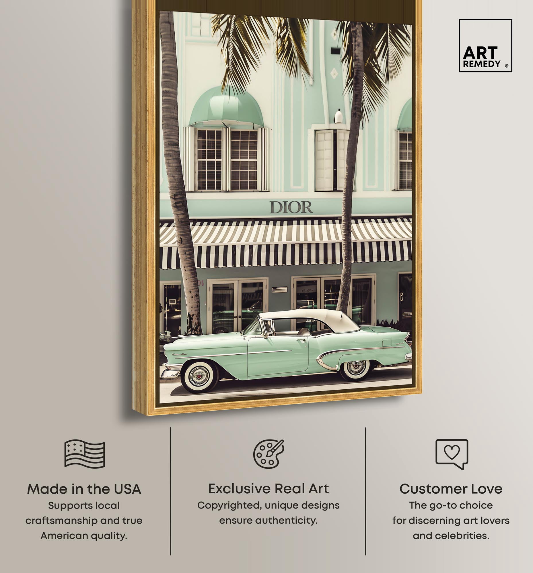 Art Remedy Retro Travel Photos Canvas, 30" x 45", Gold Frame, Vintage Mint Green Cruise
