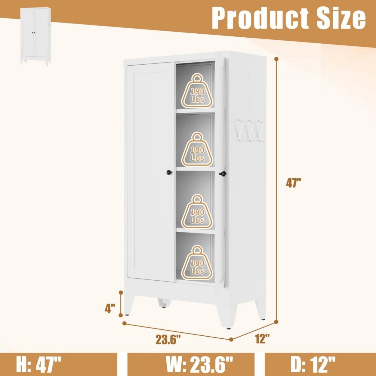 47.3" Metal Kitchen Pantry Cabinet with Doors, Heavy Duty Freestanding Storage Organizer, Adjustable Shelves, 110 LBS Capacity Steel Cabinet for Kitchen Pantry Living Room, White