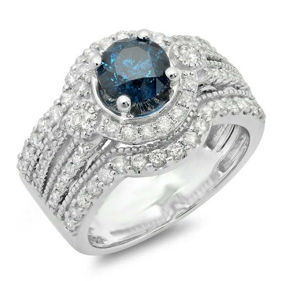 Dazzlingrock Collection 1.90 Carat (ctw) 14K Round White & Blue Diamond Bridal Halo Engagement Ring, White Gold, Size 5