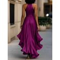 thumbnail image 2 of Womens Elegant Purple Satin High-Low Ruffle Evening Gown, 2 of 4