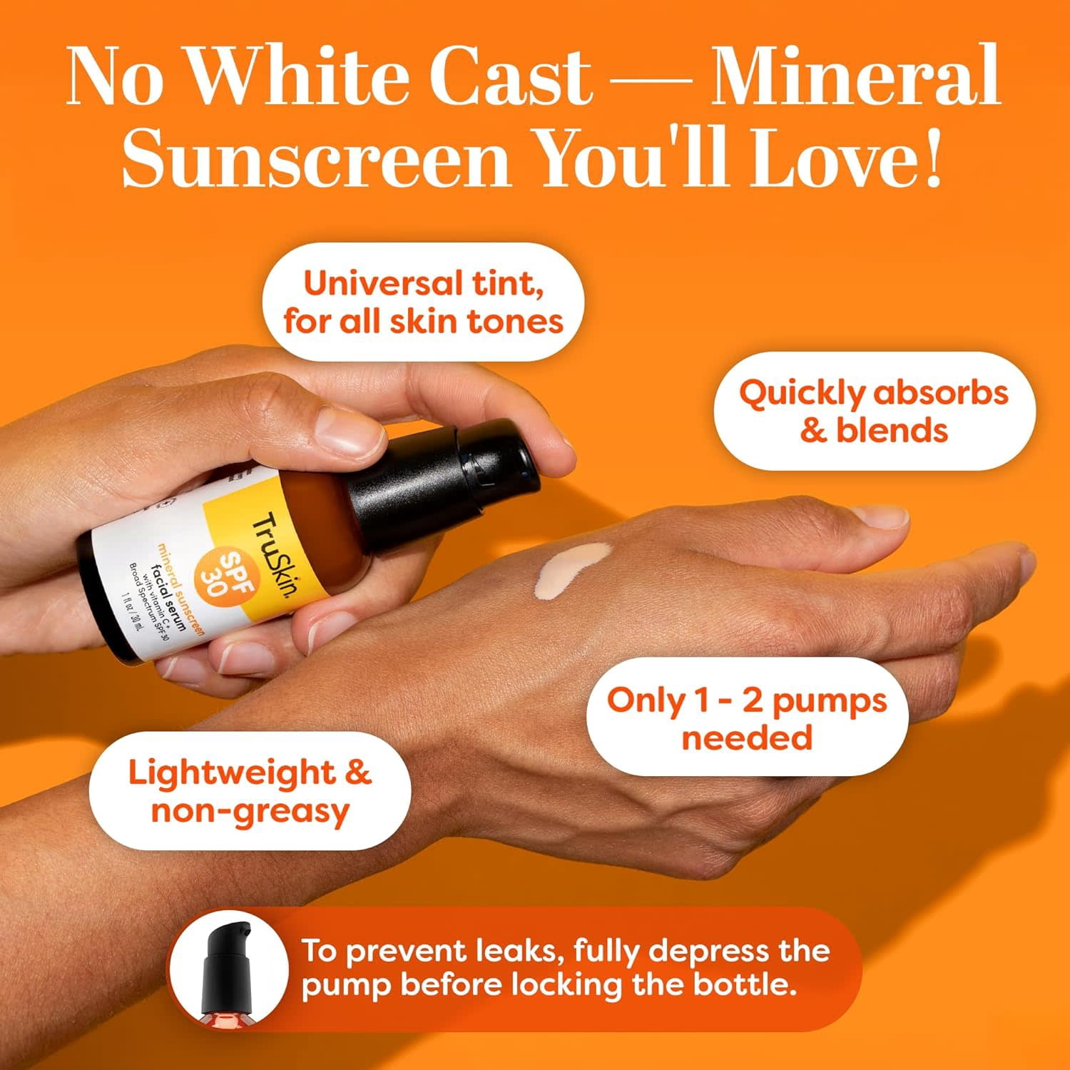 TruSkin Sunscreen Serum for Face – SPF 30 Universal Tinted Mineral Sunscreen Face Serum, All Skin Types, 1 fl oz