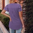 thumbnail image 4 of Camisetas Casuales de Manga Corta de las Mujeres con Cuello en V, Cuello Redondo, Color Sólido Blusa Ligera de Poliéster, 4 of 7