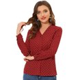 thumbnail image 1 of Blusa de oficina de manga larga con cuello en V y estampado de puntos para mujer rojo L, 1 of 4