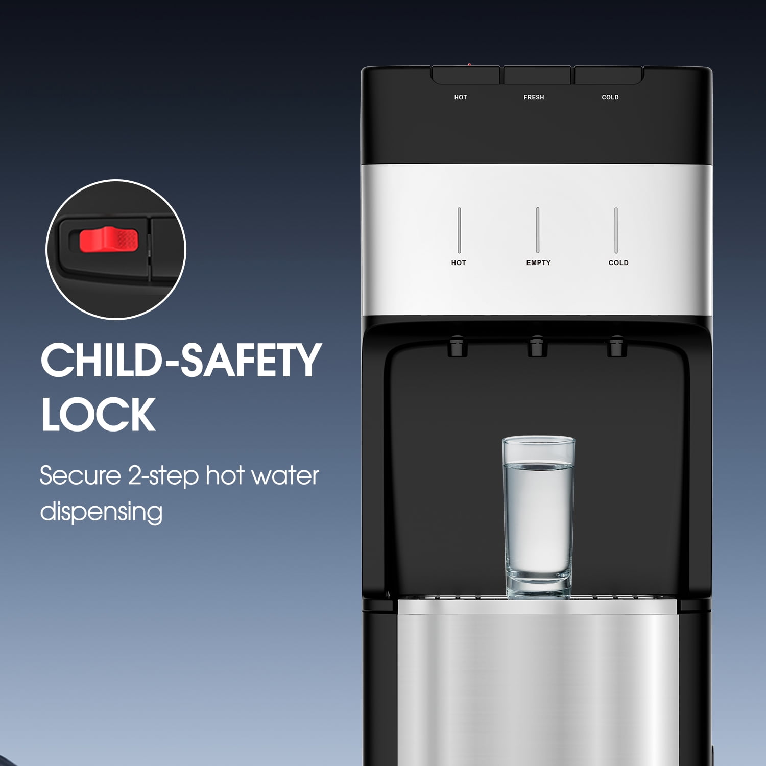 VECYS Self-cleaning Bottom Loading Water Dispenser, Hot Cold Room Temp with Child Lock