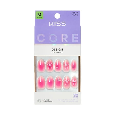 KISS CORE Design Press On Nails Almond, ‘My Time’, Pink, Medium Length, 32 Count