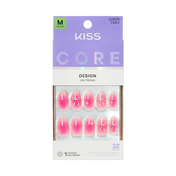 KISS CORE Design Press On Nails Almond, ‘My Time’, Pink, Medium Length, 32 Count