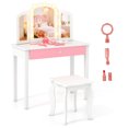 thumbnail image 1 of Gymax Kids Vanity Table Set 2-in-1 Princess Makeup Dressing Desk w/Mirror Stool Drawer White, 1 of 10