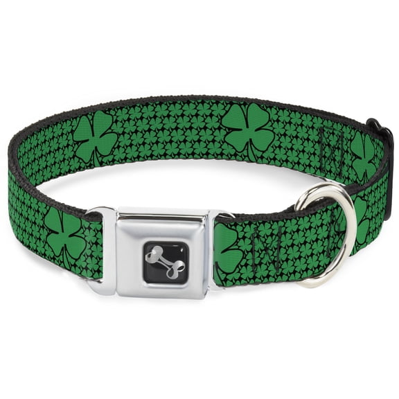 Buckle-Down Pet Collar, Dog Collar Metal Seatbelt Buckle, St Pats Clovers Green, 9.5 to 13 Inches 1.0 Inch Wide