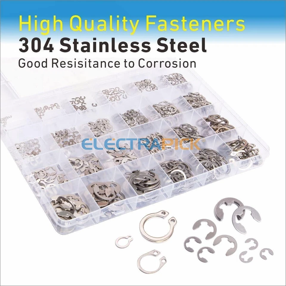CIRCLE- 327Pcs Stainless Steel E-Clip C-Clips Circlip Kits Retaining Ring Assortment Set