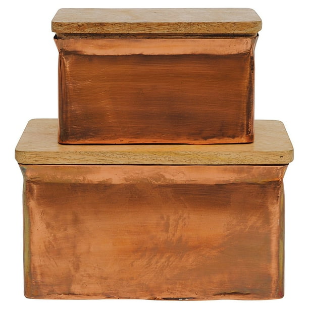 3R Studios Iron Boxes with Wood Lids Set of 2