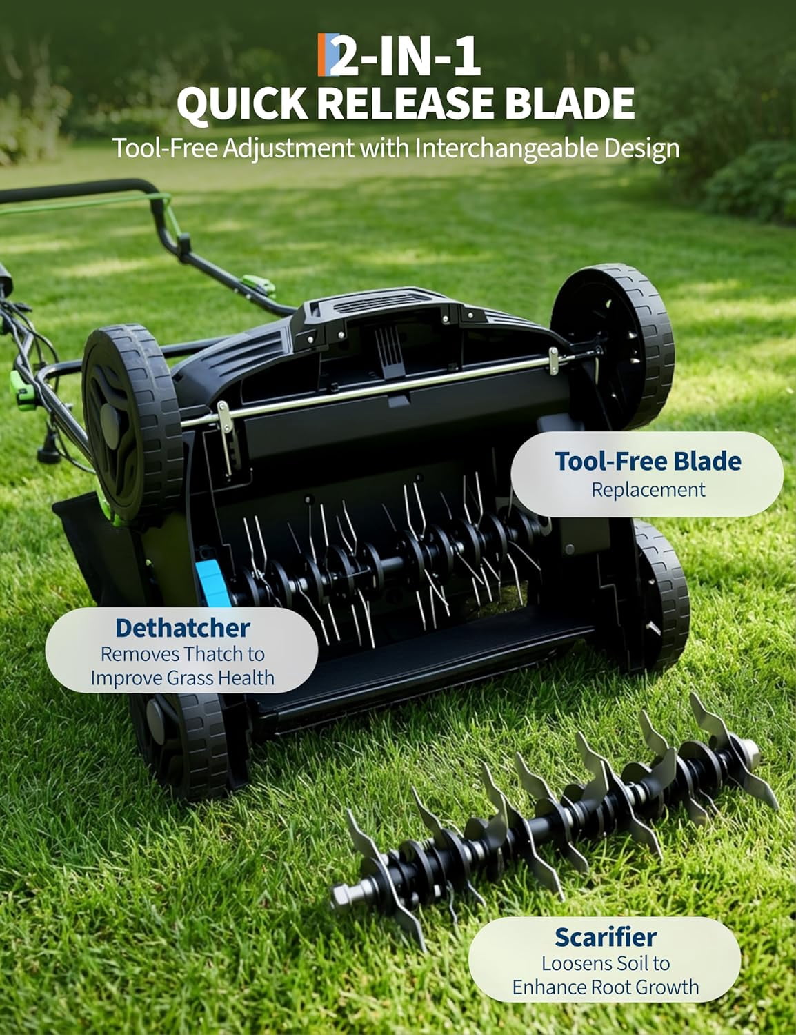 M optimized 15.5A Electric Lawn Dethatcher Scarifier, 14" Corded Dethatcher with 14.5 gal Collection Bag, 5-Position Depth Adjustment & 3-Height Adjustable Handle for Yard Care and Lawn Aeration