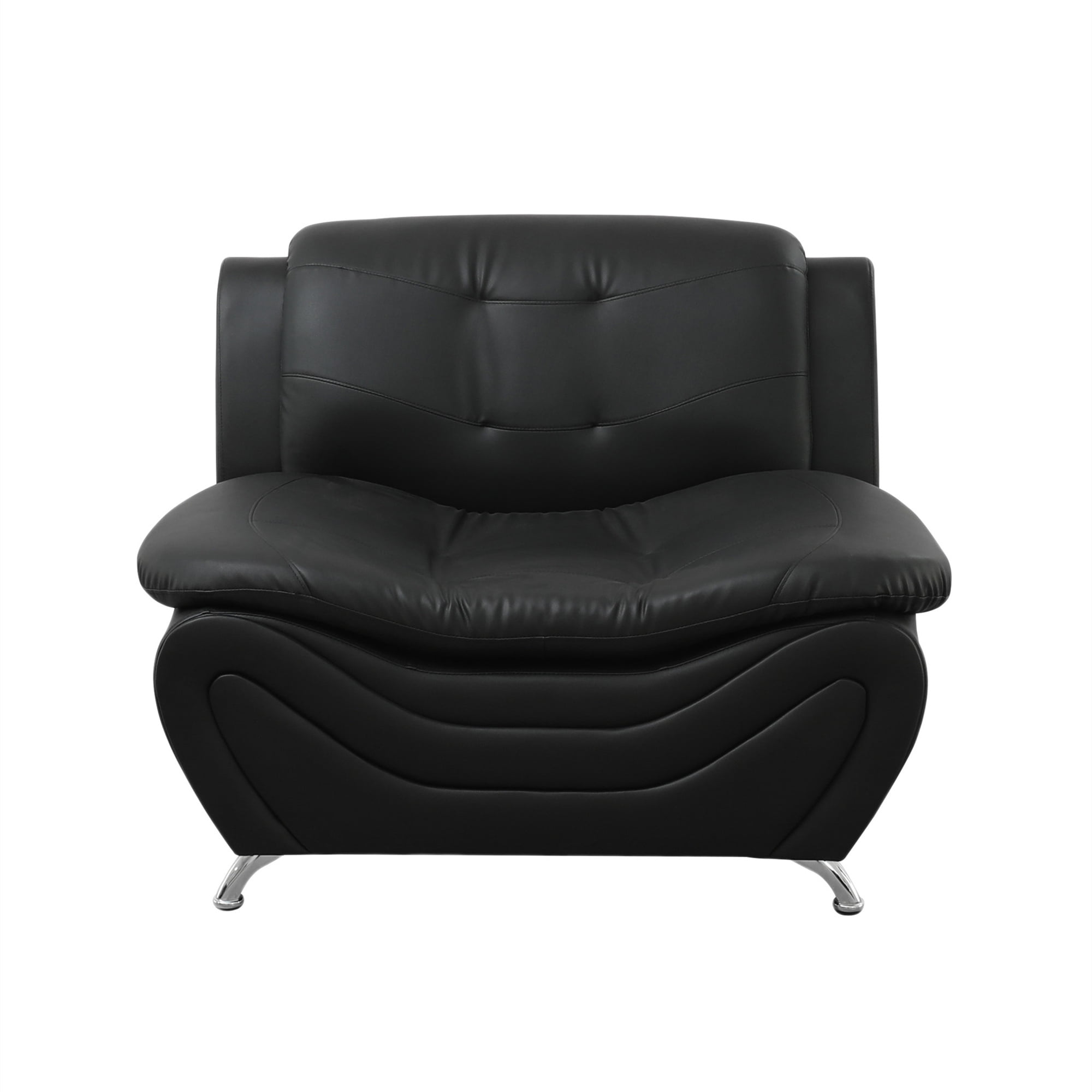 Aukfa 3 Piece Sofa Set - 42" Wide Upholstered Couch Armchair, Leather, Black