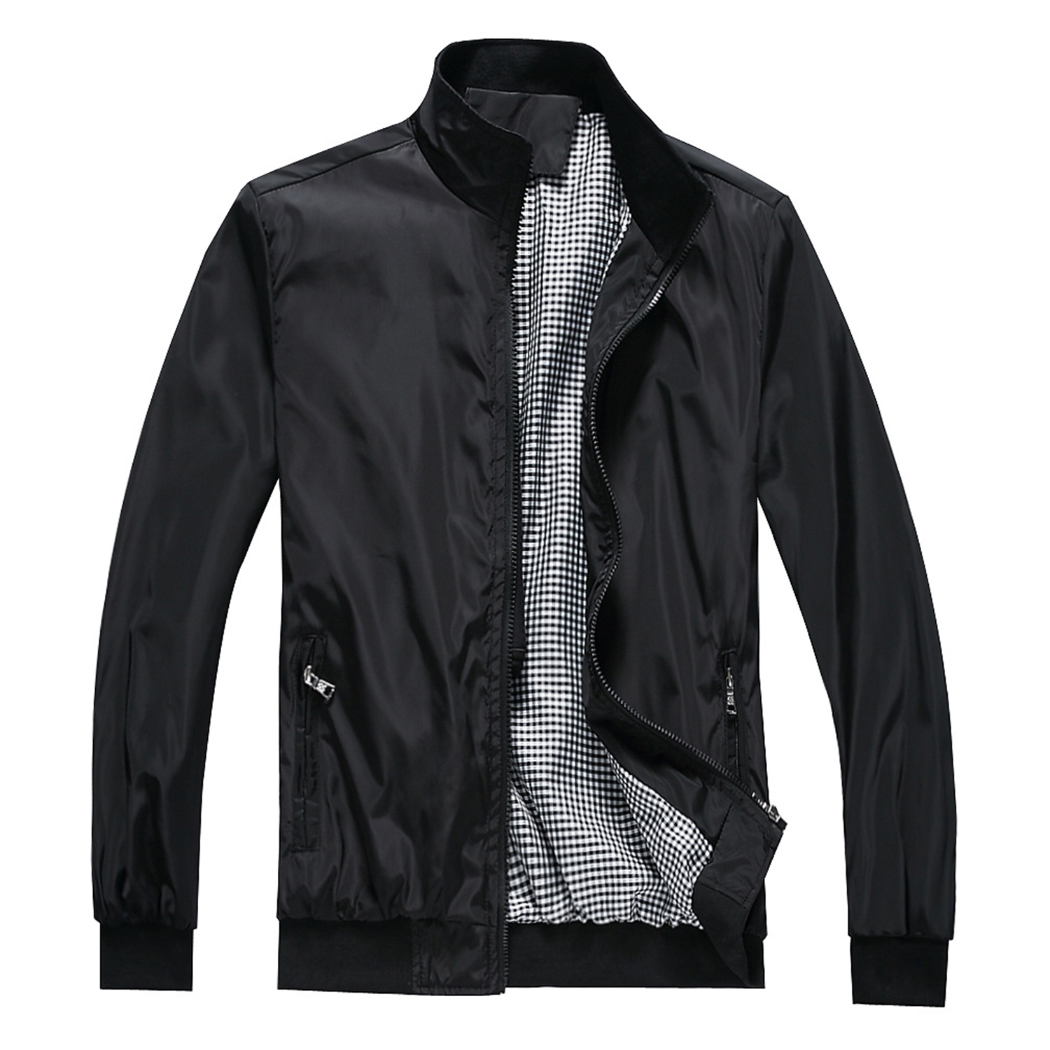 Lu's Chic Men's Light Jacket Long Sleeve Outerwear Full Zip Hoodless