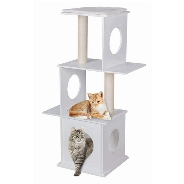 47 Quot Modern Deluxe Cat Tree 3 Floors Wood Furniture Climbing Play Tower With Condo House With Scratching Post Amp Pads White Walmart Com Walmart Com