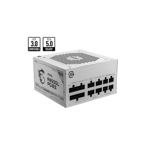 MSI - MAG A850GL PCIE5 Blanc, PUS de Jeu Entièrement Modulaire 80+