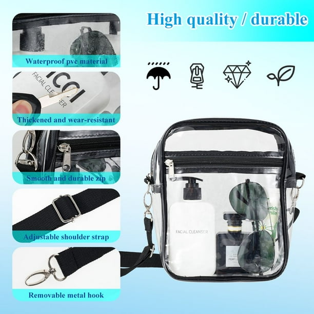Clear Crossbody Purse Bag Stadium Approved Transparent Shoulder Bag See Through Gym Waterproof Zippered Tote Bag for Sports Games Concerts for Women