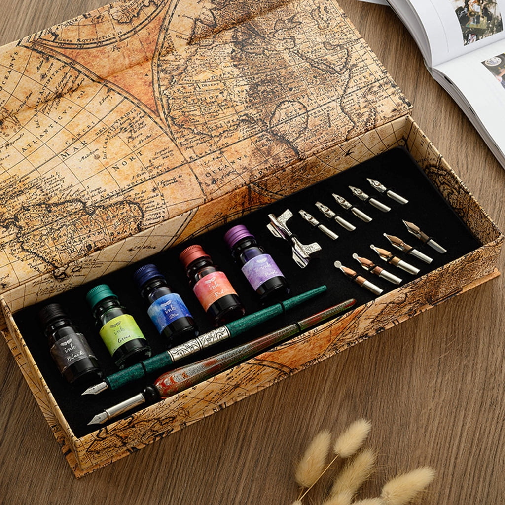 Gothic Quill Pen Gothic Ink Pen 2 Straight Pen Rod 5 Ink Bottle 10 Pen Tips