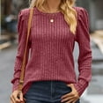 thumbnail image 4 of Yuzu Chandails pour Femmes Manches Longues Bouffantes Col Rond Pull Côtelé Couleur Unie, 4 of 7