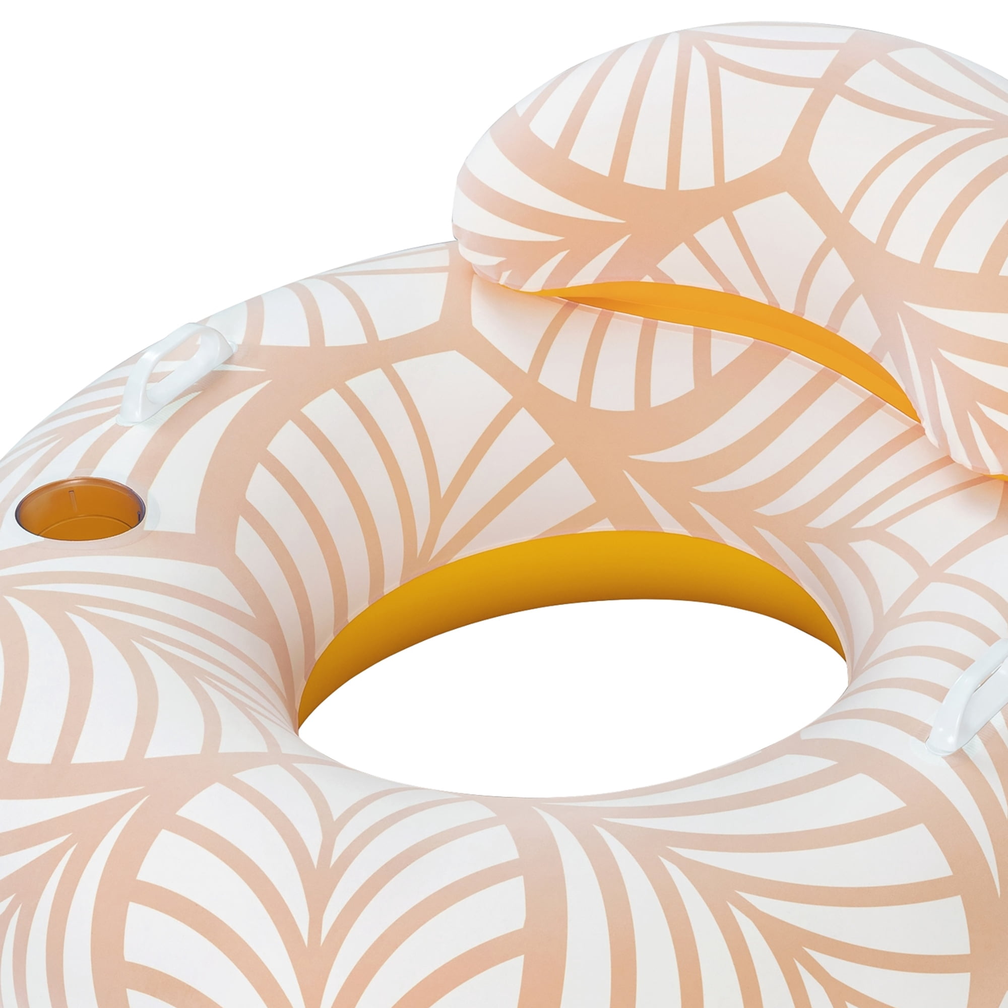 H2OGO! Comfort Plush Deluxe Swim Tube 46.5" x 46"  - Bestway,  Yellow & White, Inflatable Water Float, Built-In Cupholder,, Comfortable Pillow, 2 Way Valve Easy Inflate & Deflate